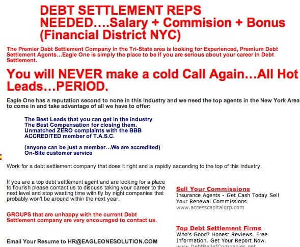 Eagle one debt solutions help wanted