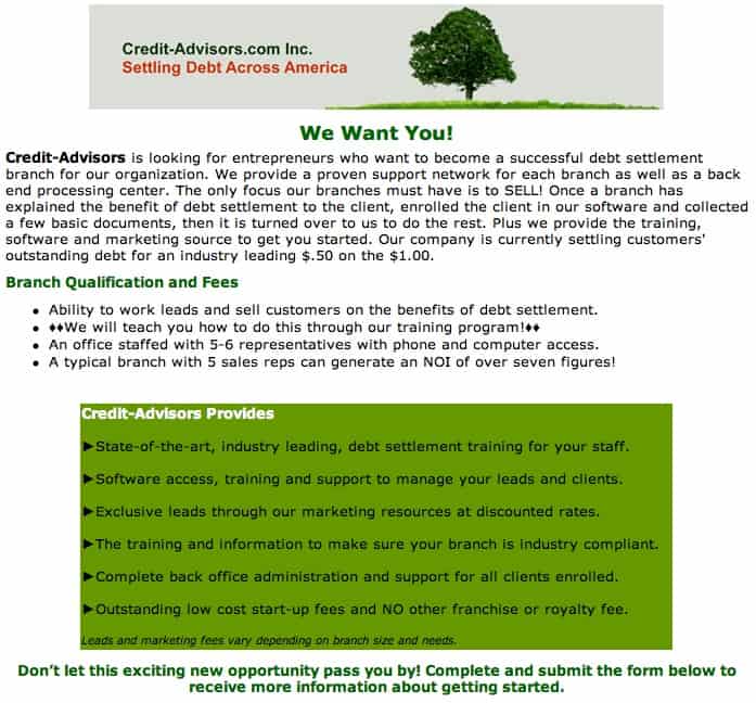 Credit-advisors. Com franchise ad