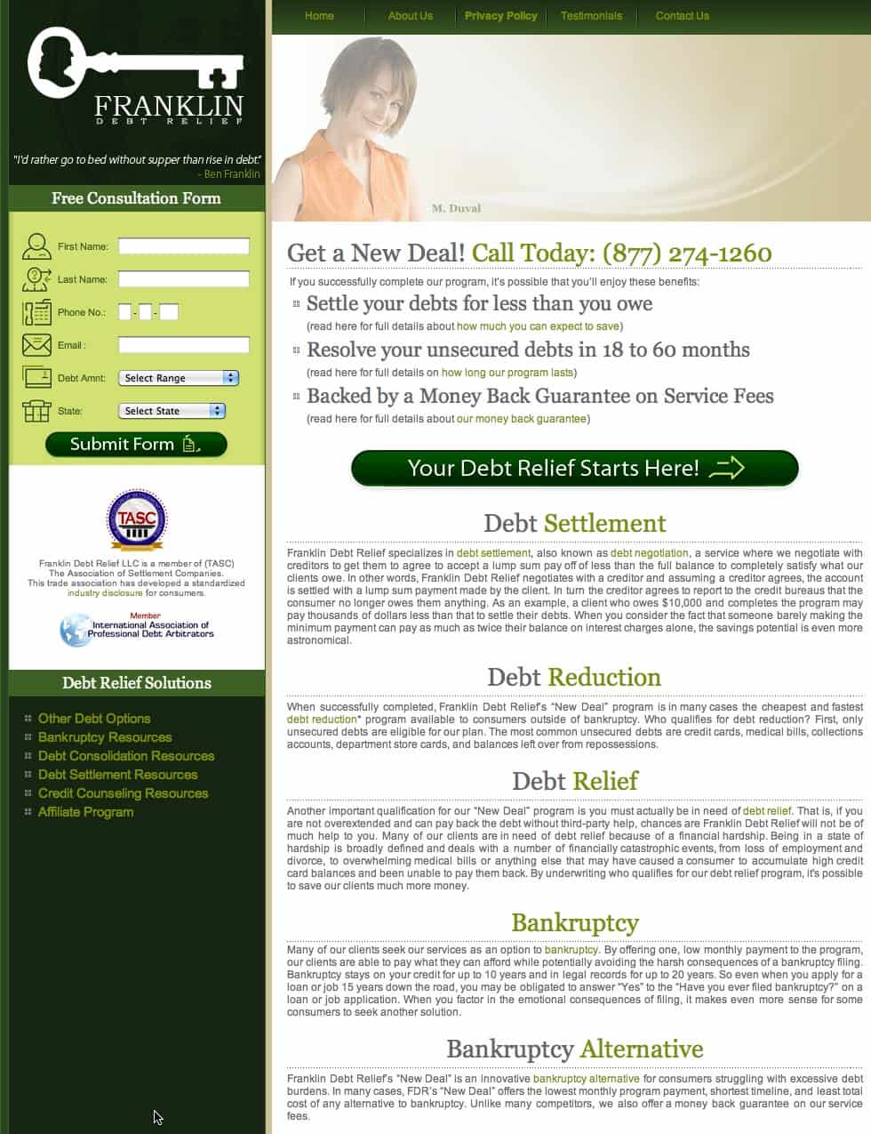 Franklin debt relief home page