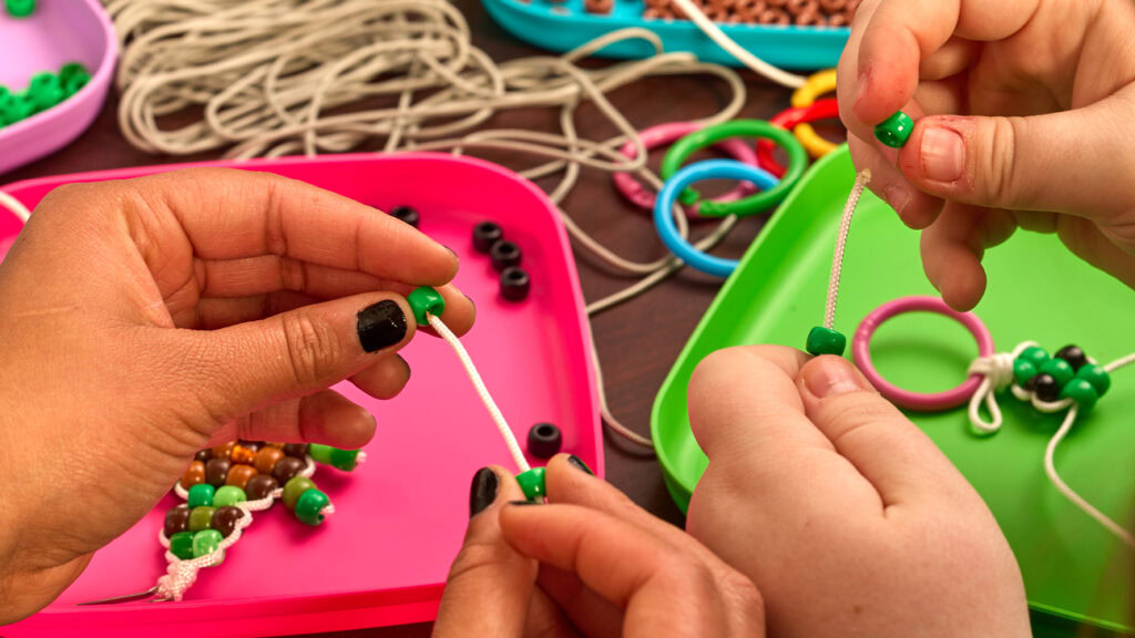 Beading colorful Choctaw bracelets