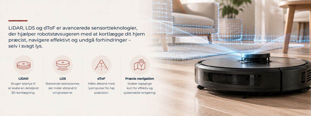LiDAR, LDS og dToF i robotstøvsugere