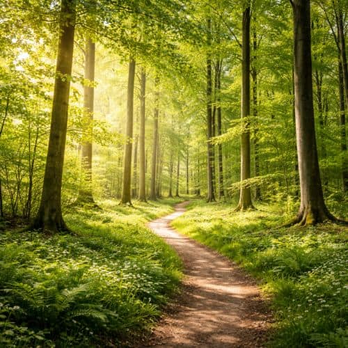 en grøn skov om sommeren
