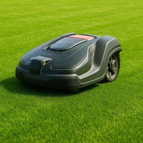 græsplæne med en robotplæneklipper på