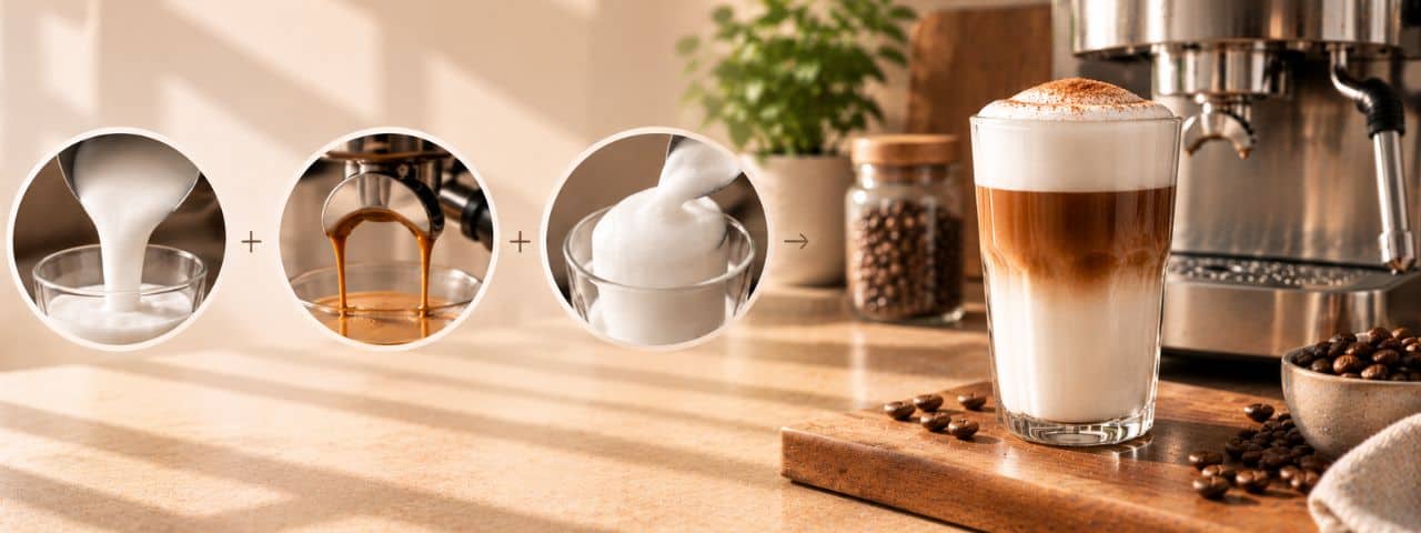 Hvad er en latte macchiato? Guide til den 3-delte mælkedrik