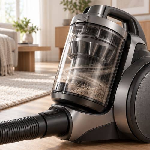 poseløs støvsuger med fokus på støvboksen