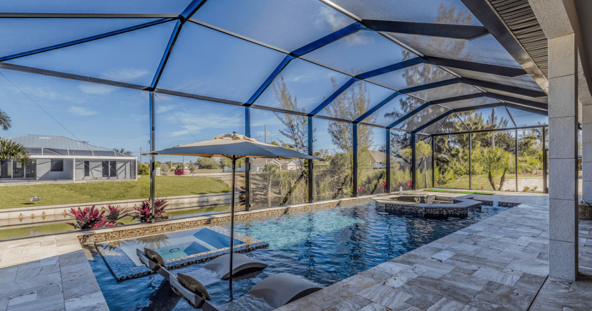 This Florida lanai enclosure encompasses the pool and extends the living space.