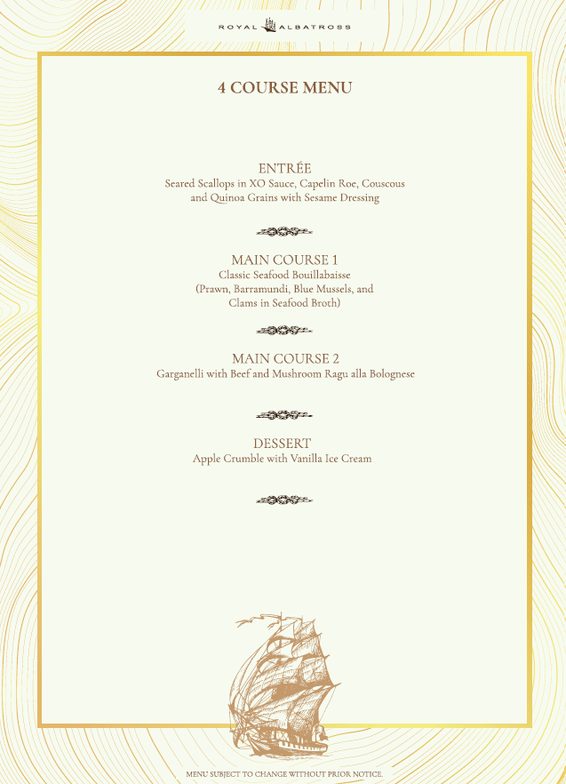 Royal Albatross Sunset Cruise Review: Is it Worth it? 17 4 course menu - Royal ALbatross Sunset Dinner Cruise