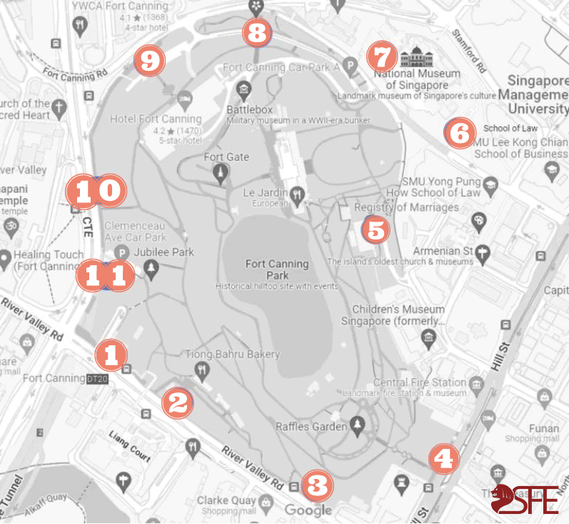Ultimate Guide of Fort Canning Park Singapore: Explore the Historic Landmark 10 Map of all entrances of Fort Canning Park