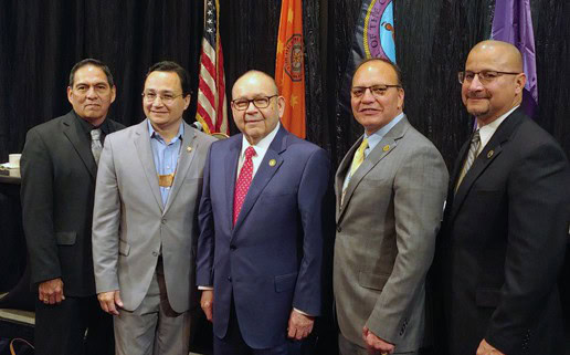 Muscogee (Creek) Nation Principal Chief David Hill, Cherokee Nation Principal Chief Chuck Hoskin Jr., Chickasaw Nation Governor Bill Anoatubby, Choctaw Nation of Oklahoma Chief Gary Batton, and former Seminole Nation of Oklahoma Chief Greg Chilcoat