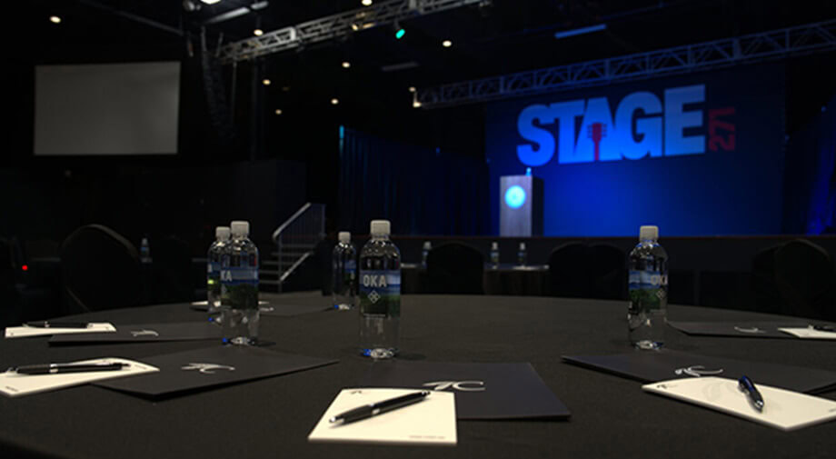 Table with OKA water at Choctaw Casino & Resort - Grant meeting room