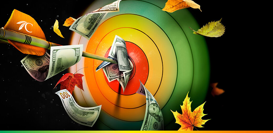 Arrow hitting a target and money