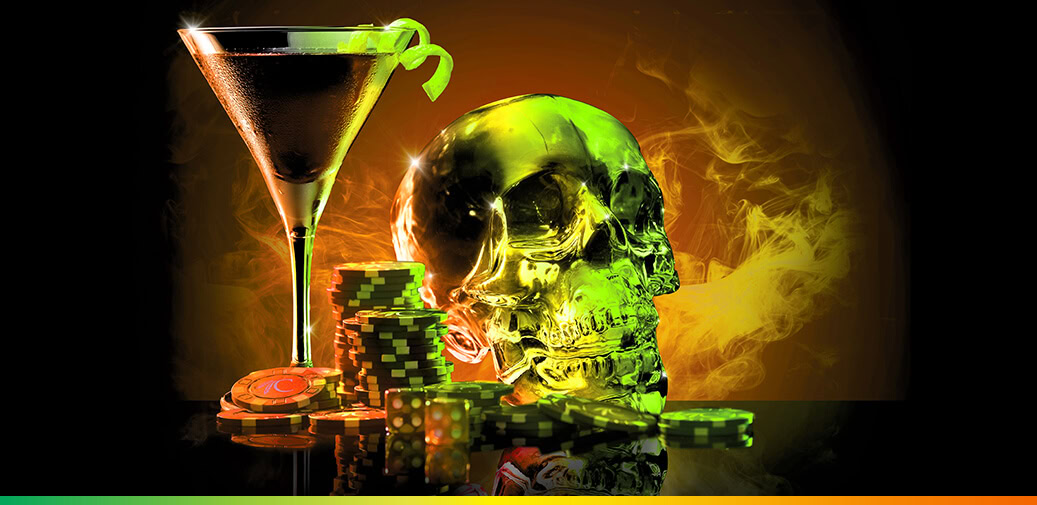 Skull next to a martini