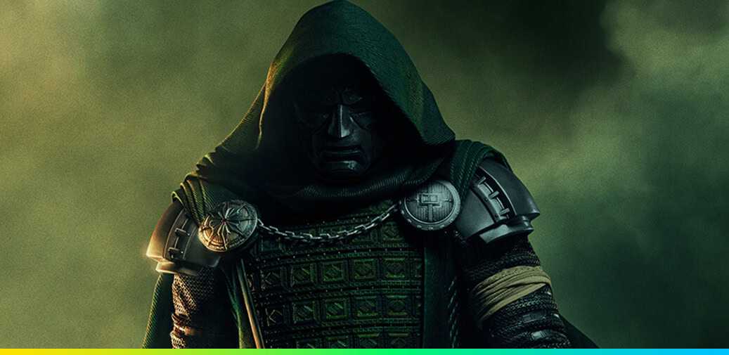 Hooded armored figure standing in a dark, smoky scene.