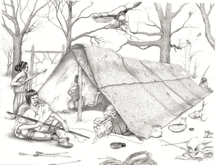 Choctaw people by a tent illustration