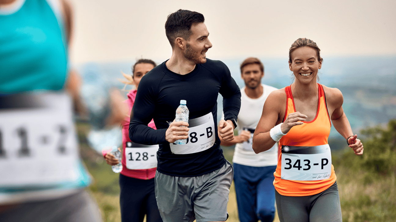 Runners conversing in a 5K
