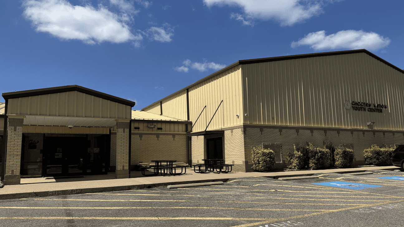 The front view of the Youth Center building.
