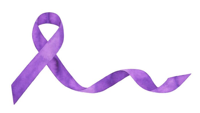 Purple ribbon symbolizing awareness and support for recovery, health, and healing causes.