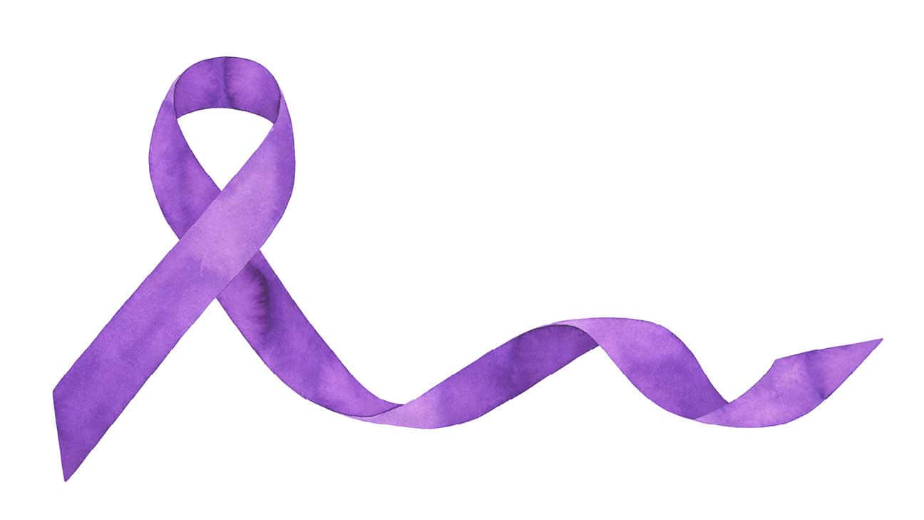 Purple ribbon symbolizing awareness and support for recovery, health, and healing causes.