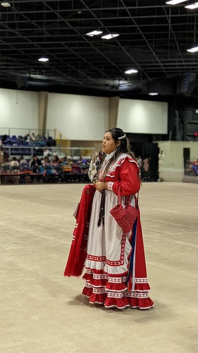 Alexaunna Madbull in Traditional Choctaw Dress, courtesy of T'ata Roberts Begay.