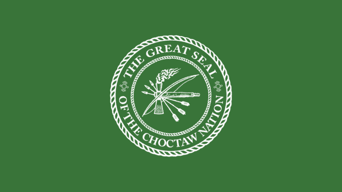 Choctaw seal on a green background