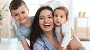 Mother with her two young children