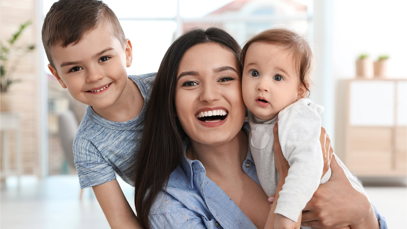 Mother with her two young children