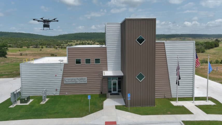 Drone flying over new FAA Unmanned Aircraft Systems Test Site