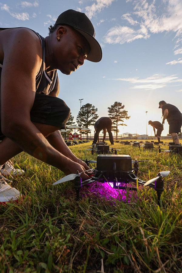 Preparing the drones for the Boom in the Valley show.