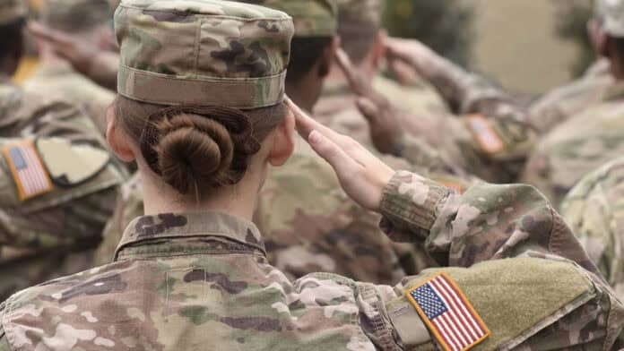 Women soldier saluting