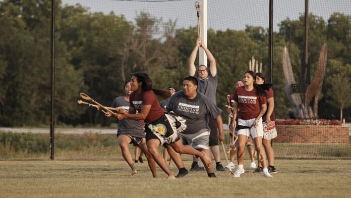 Choctaw youth playing stickball