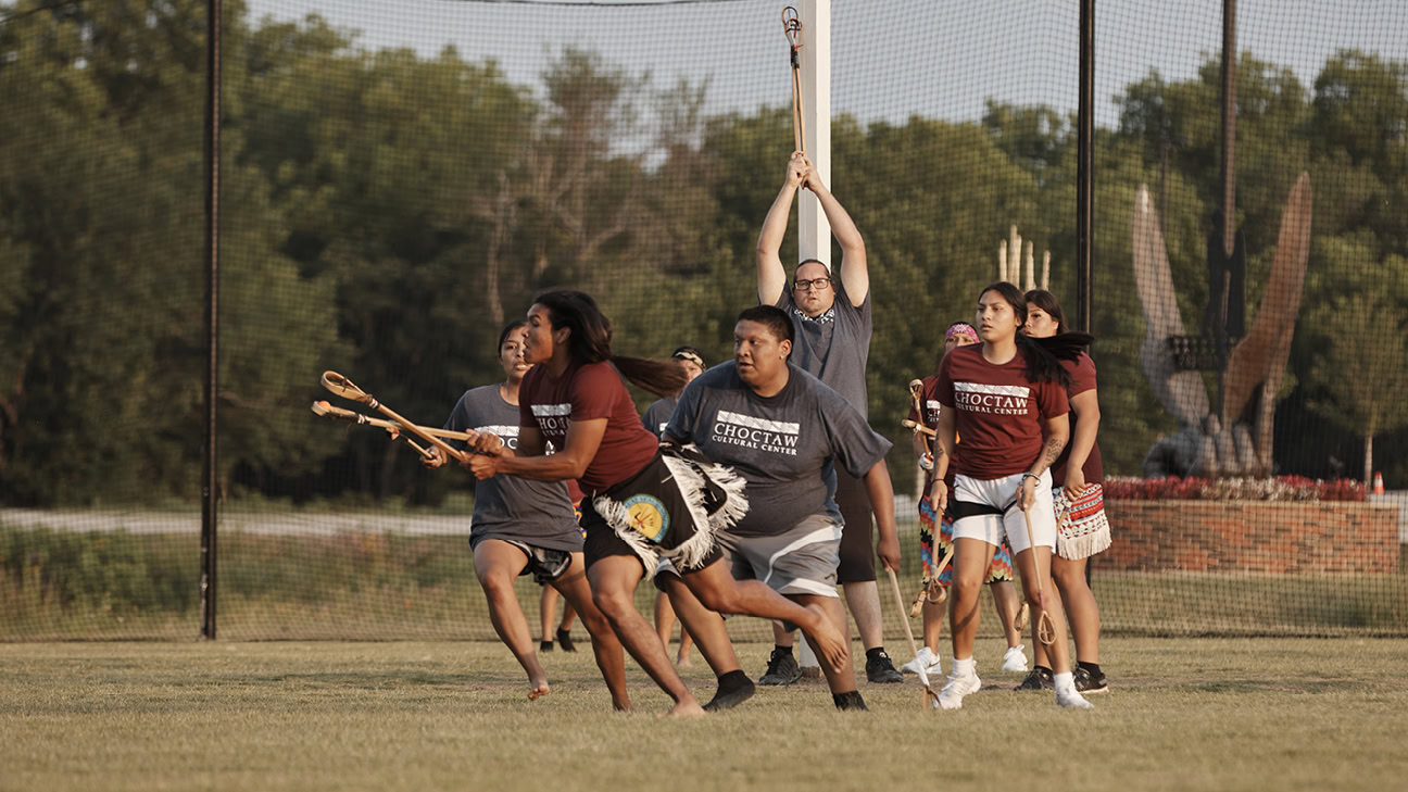 Choctaw youth playing stickball
