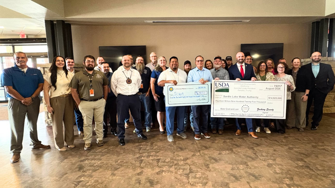 Presenting funding check for Sardis Lake