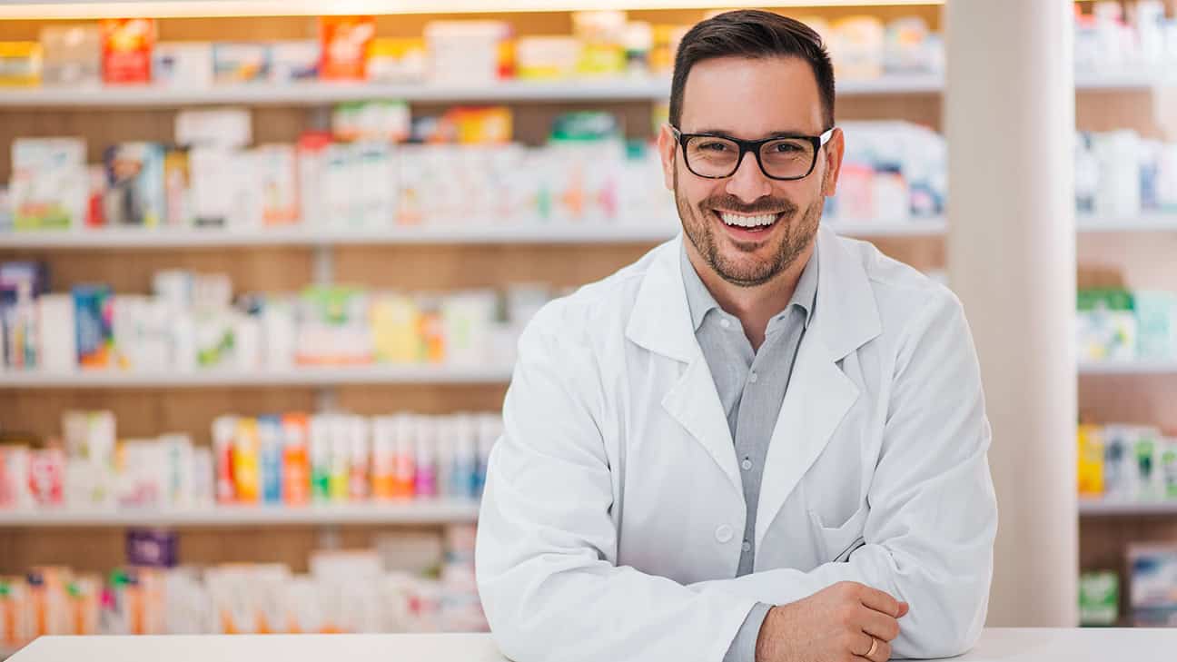 Smiling portrait of a handsome pharmacist.