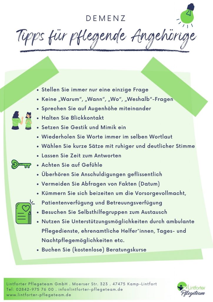 Tipps für pflegende Angehörige bei Demenz