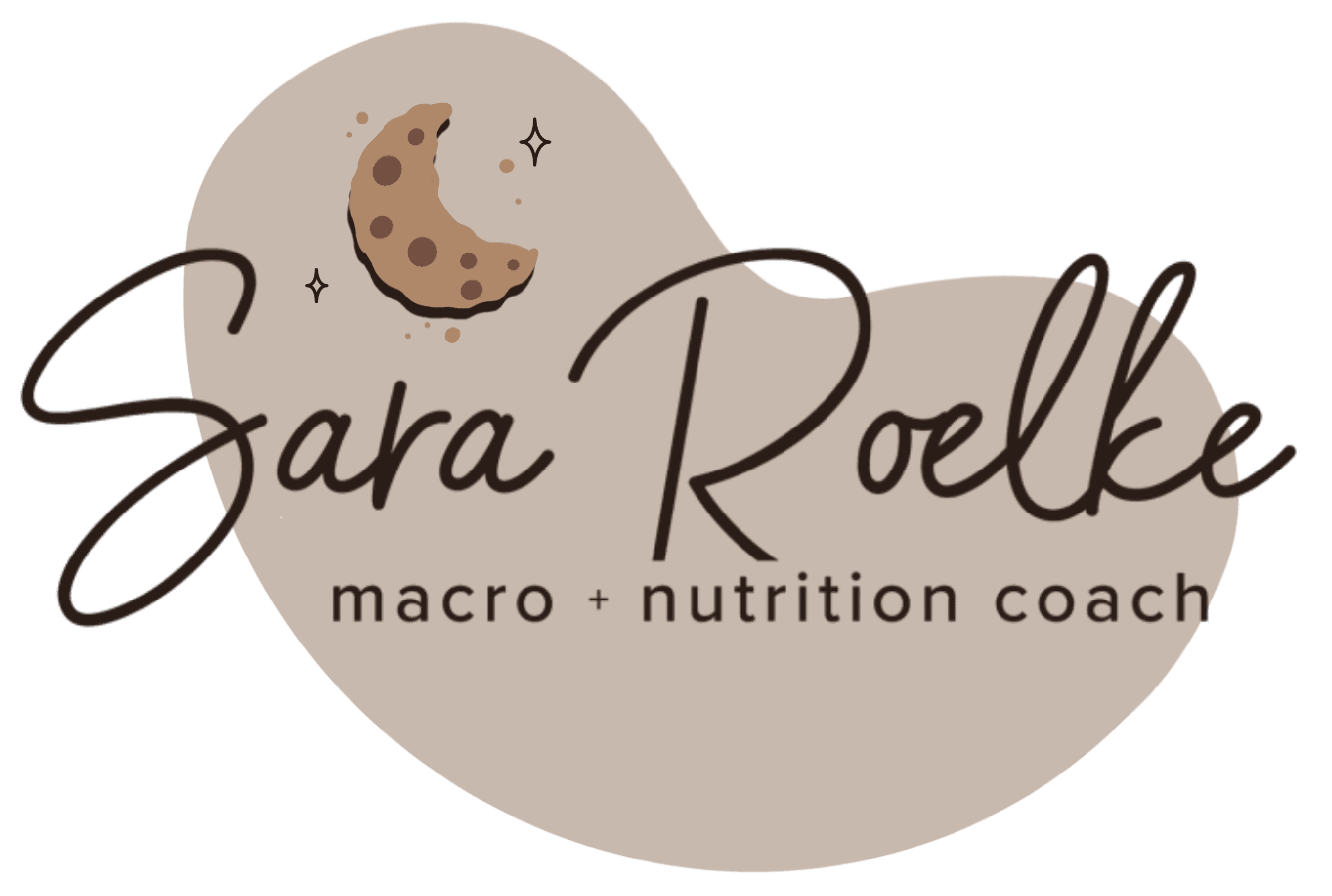 Logo of Sara Roelke, macro and nutrition coach, with moon and stars design.