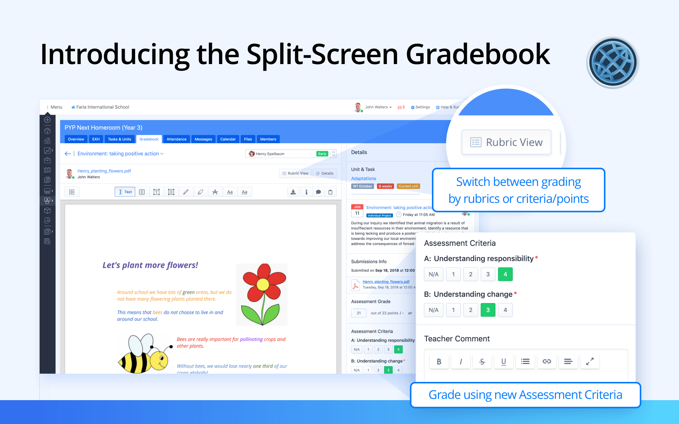 Redesigned Task Assessment And Split-Screen Gradebook