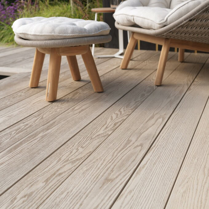 Millboard Enhanced Grain decking in Limed Oak