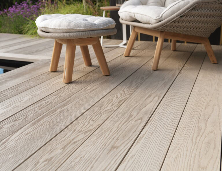 Millboard Enhanced Grain decking in Limed Oak