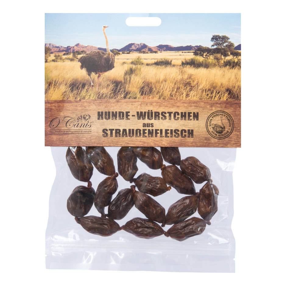 Mini hondenworstjes struisvogel 100g - O'Canis