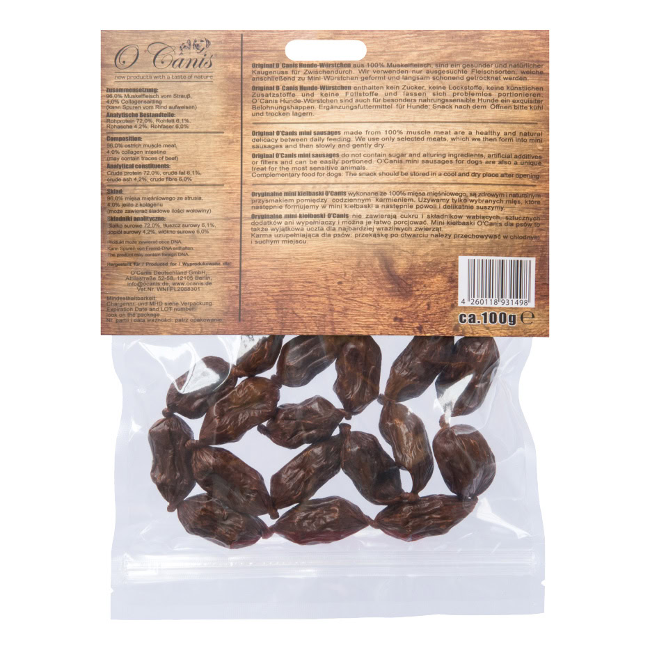 Mini hondenworstjes struisvogel 100g - O'Canis