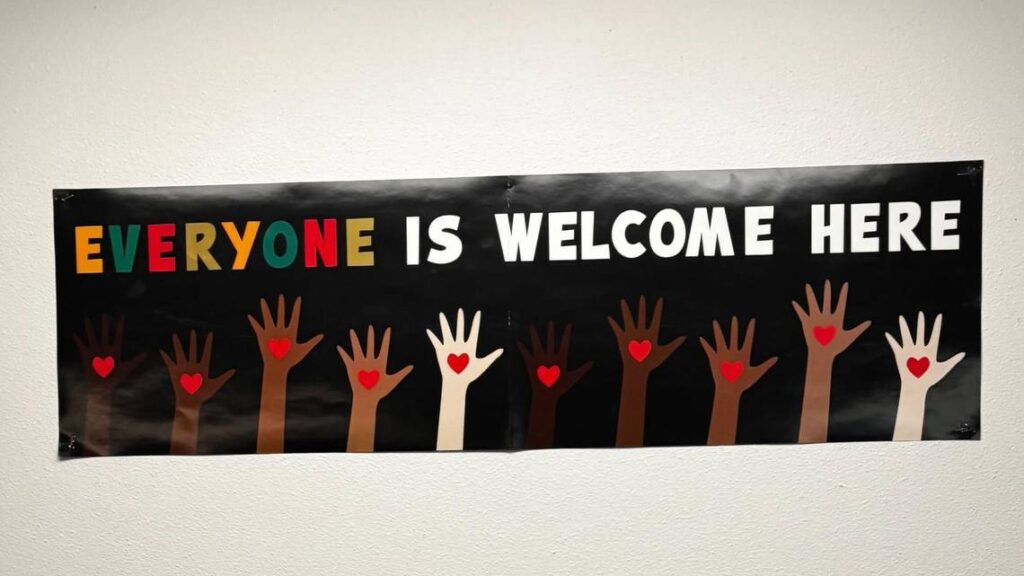 Republicans are racist for seeing this everyone is welcome here sign in a classroom as divisive.