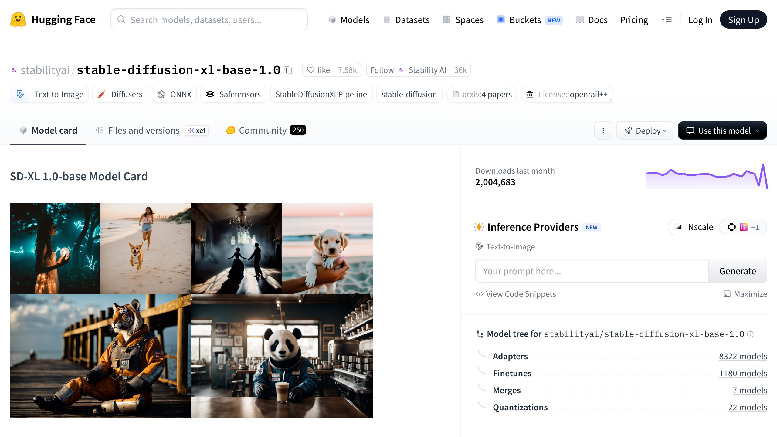 Stable Diffusion SDXL model page on Hugging Face