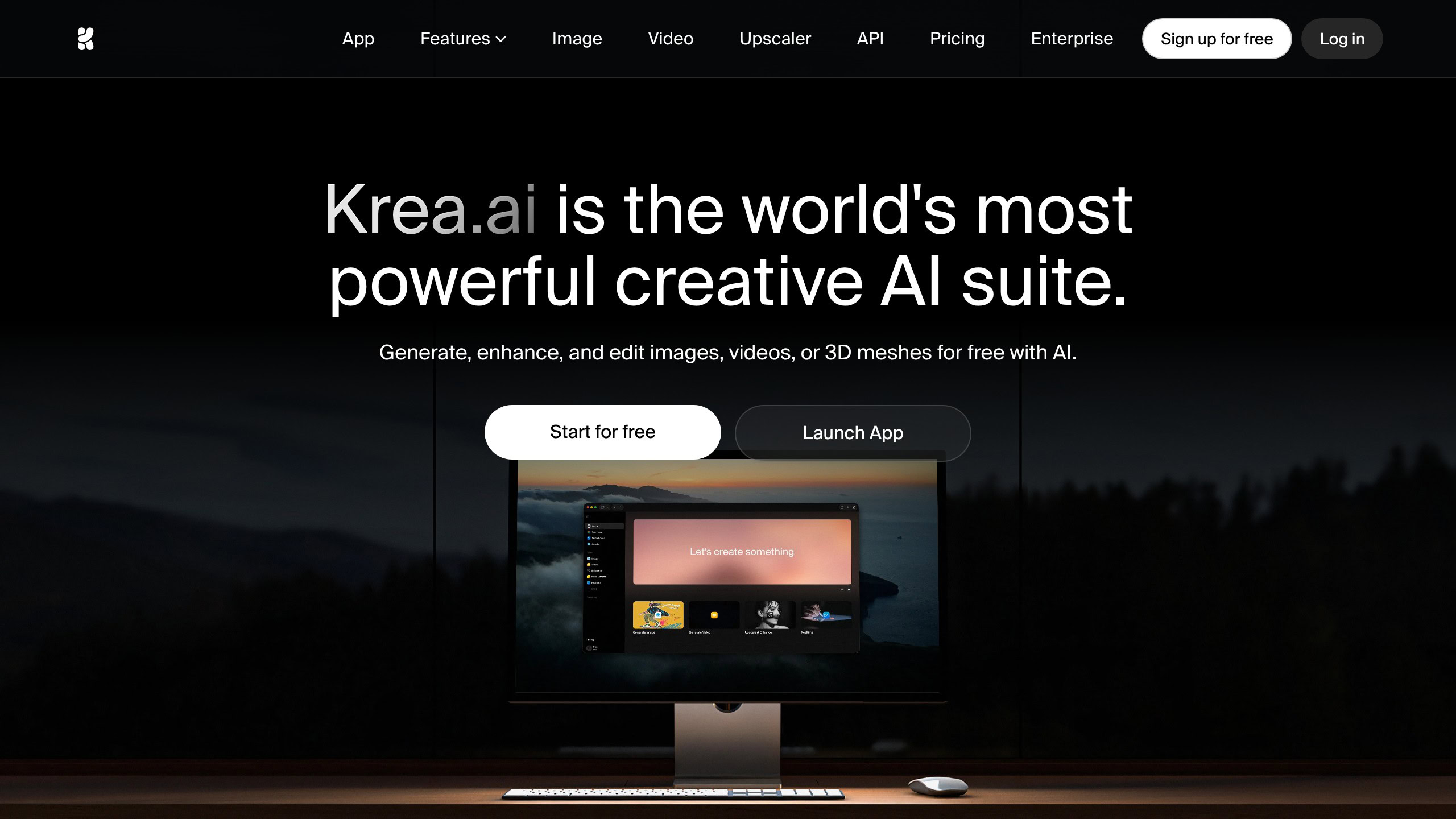 Krea AI homepage with Flux-powered image generation