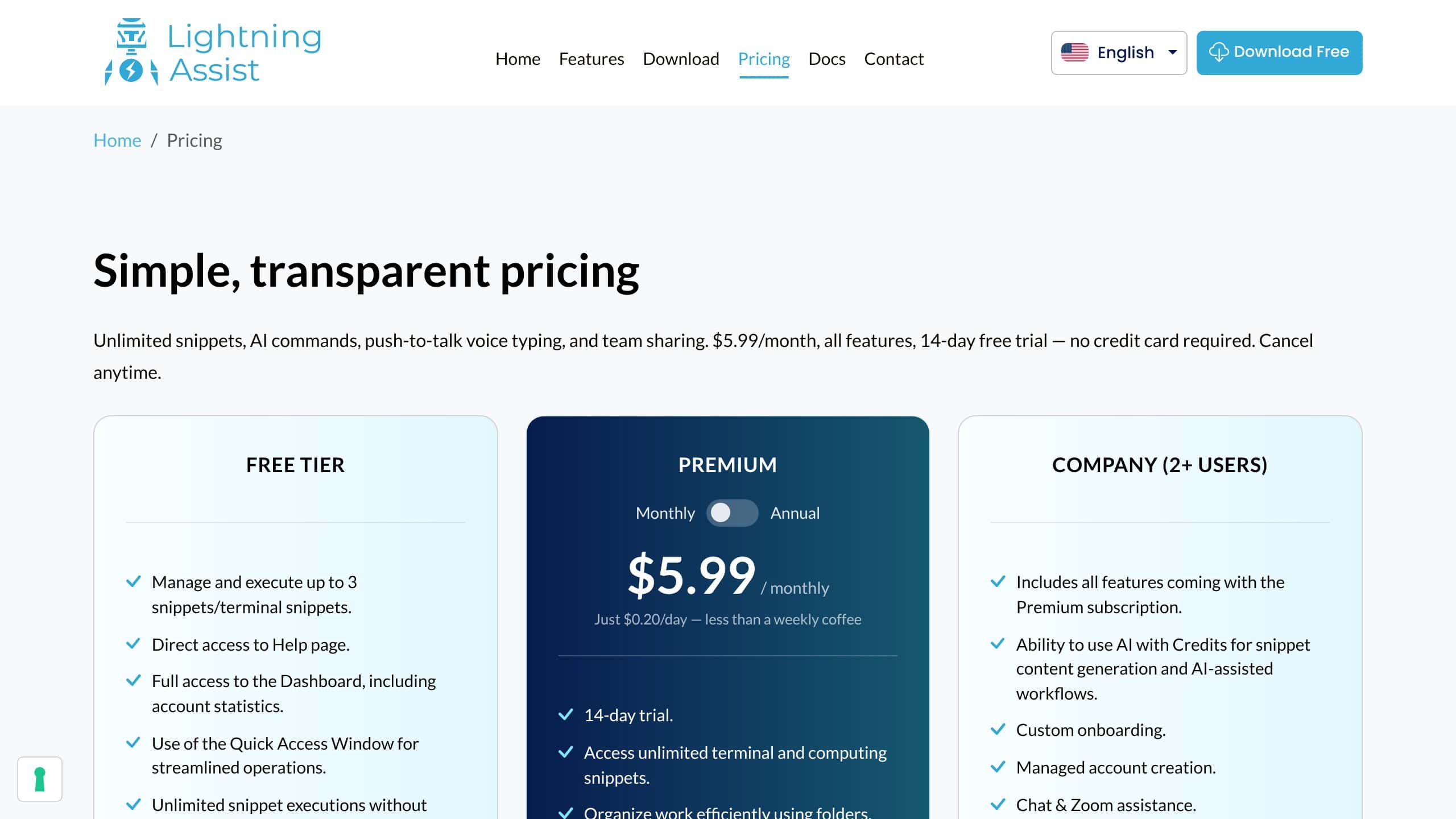 Lightning Assist pricing plans and subscription details