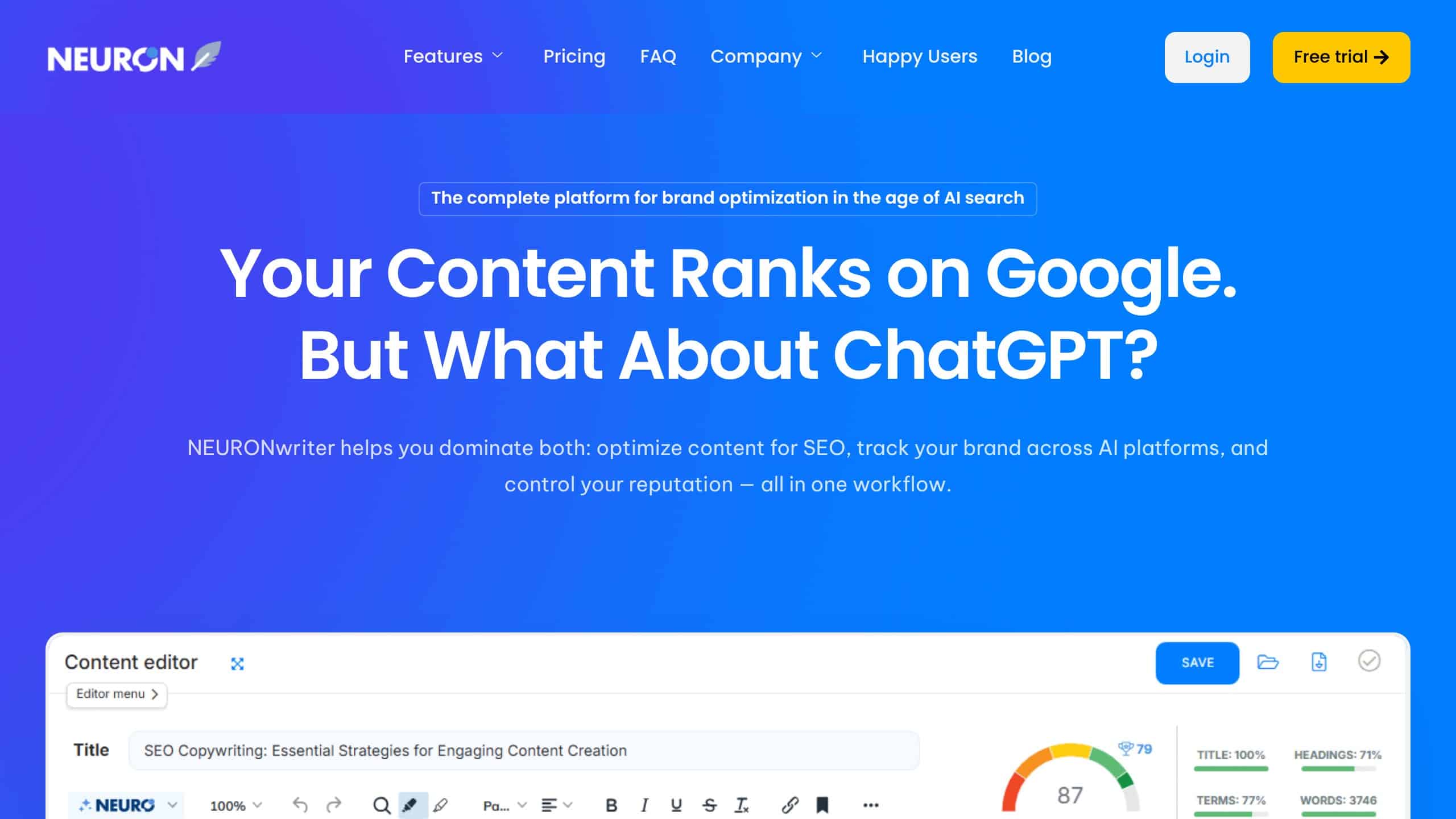 NeuronWriter content optimization with NLP recommendations