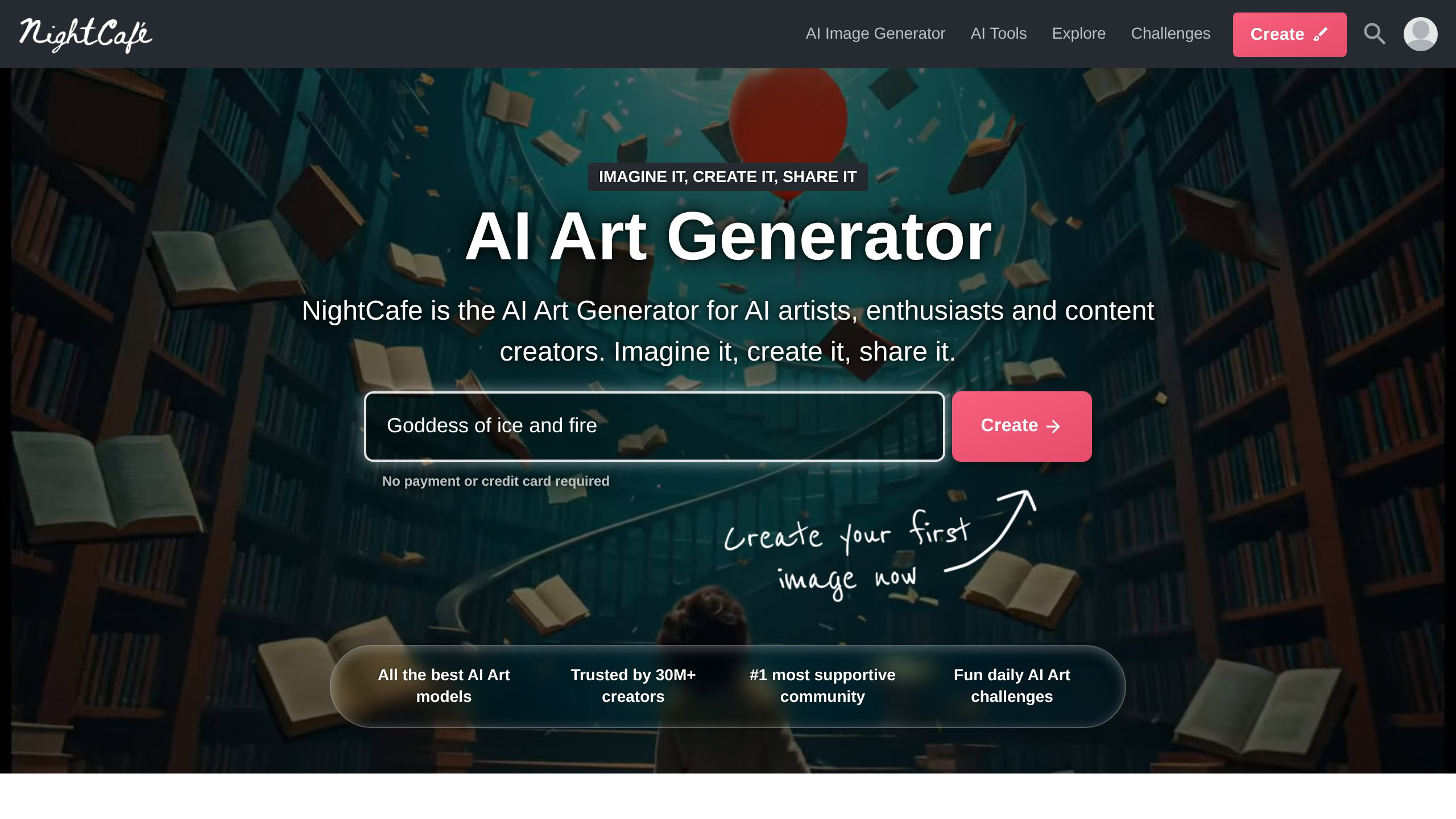 NightCafe Studio AI art generator with community gallery
