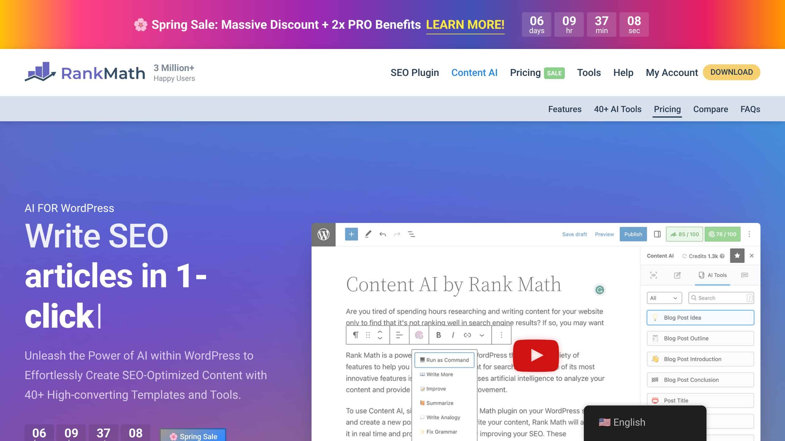 Rank Math Content AI WordPress plugin features