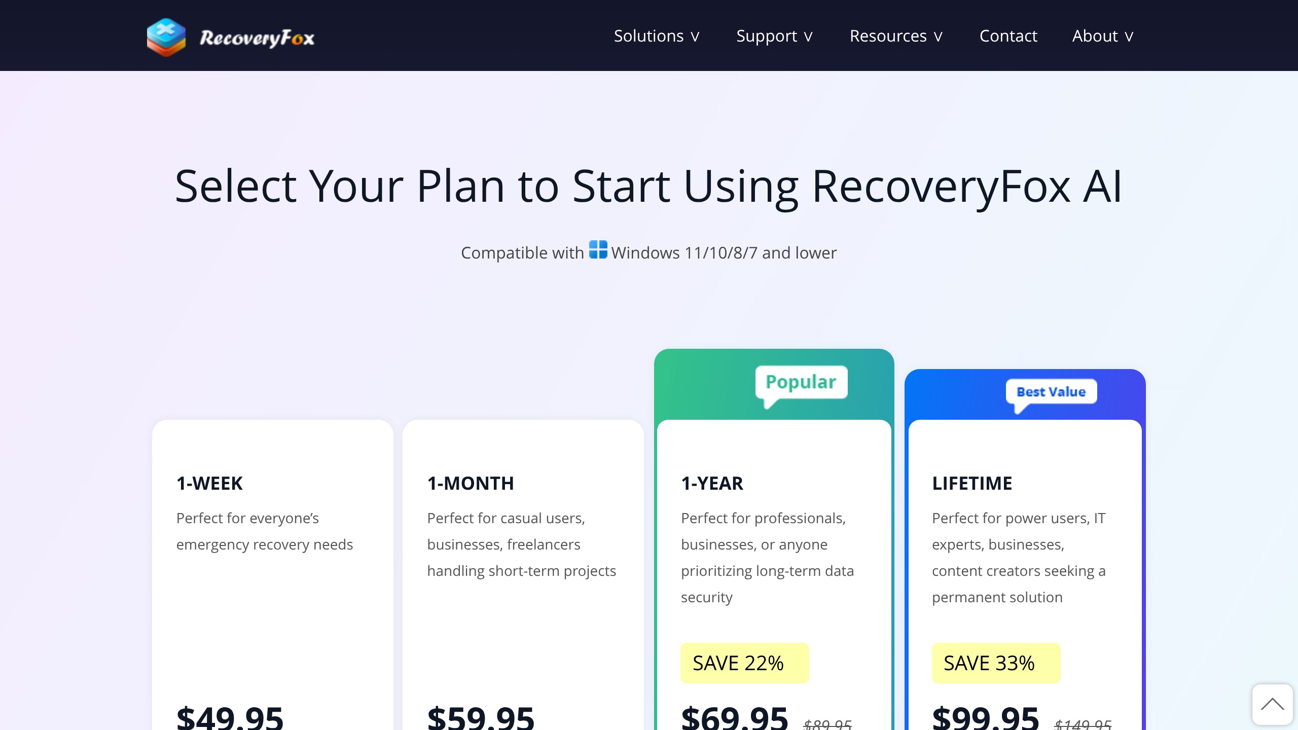 RecoveryFox AI pricing plans with lifetime deal option