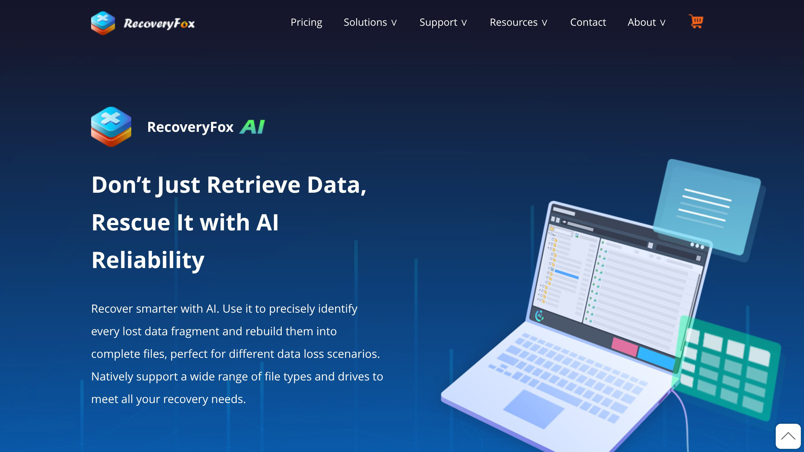 RecoveryFox AI homepage with main value proposition and AI-powered recovery features