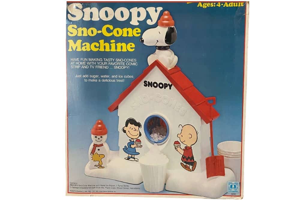 A Snoopy Snow Cone Machine for sale with the box